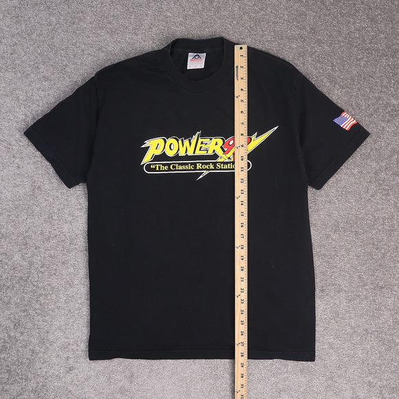 VTG 90s Power 92 Classic Rock Radio Station Large Black Short Sleeve T-Shirt - Picture 2 of 9